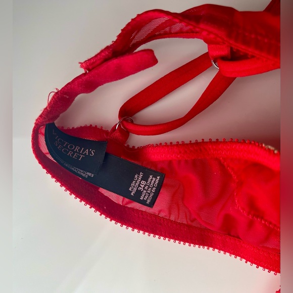 Victoria’s Secret Very Sexy Bra Garter Set Red Gold Rhinestone Crystal 34B/XS-S - Picture 4 of 4